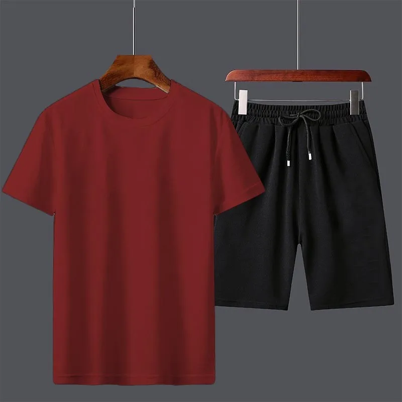 Fashion Men's 2 Piece Set Tracksuits Summer Casual Short Sleeve T-shirt Shorts Sport Suits