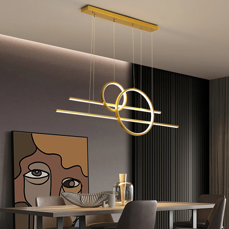 Modern Simple Led Chandelier Gold Black Dimmable for Table Dining Room Kitchen Bar Pendant Lamp Decor Lighting Suspension Design