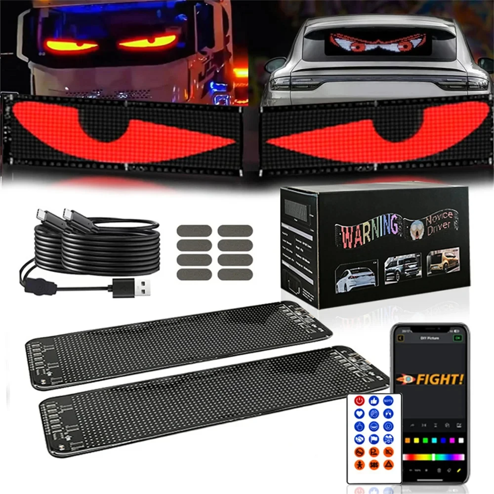

New 2PCS Devil‘s Eye LED Screen Light USB Plug-in DIY App Control RGB LED Car Matrix Panel Flexible Display for Car Windshield