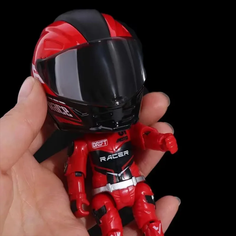 1:12 Scale Motorcycle Rider Figure Detachable Helmet Movable Joints Racer Doll Plastic Diecast Model Collectible Home Car Decor