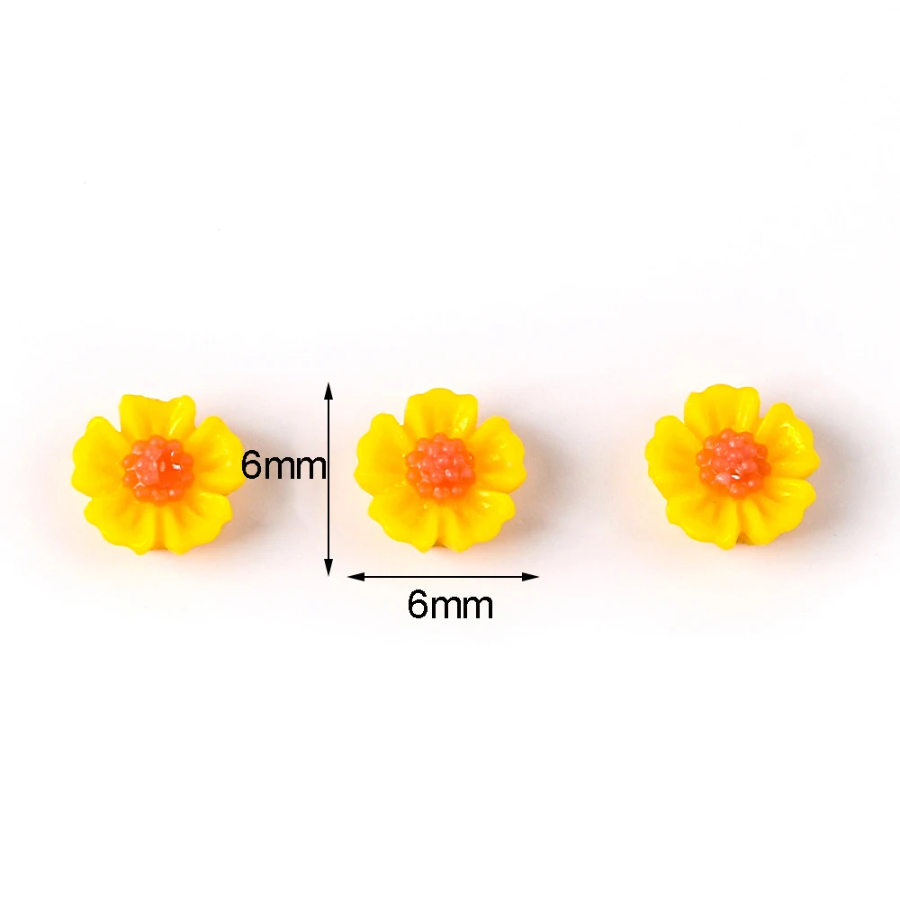 100pcs 6mm Mini Flower Gems Nail Art Resin Mix Colors Floral Nail Art Charms Flower Shaped Manicure Jewelry Charms Supplies