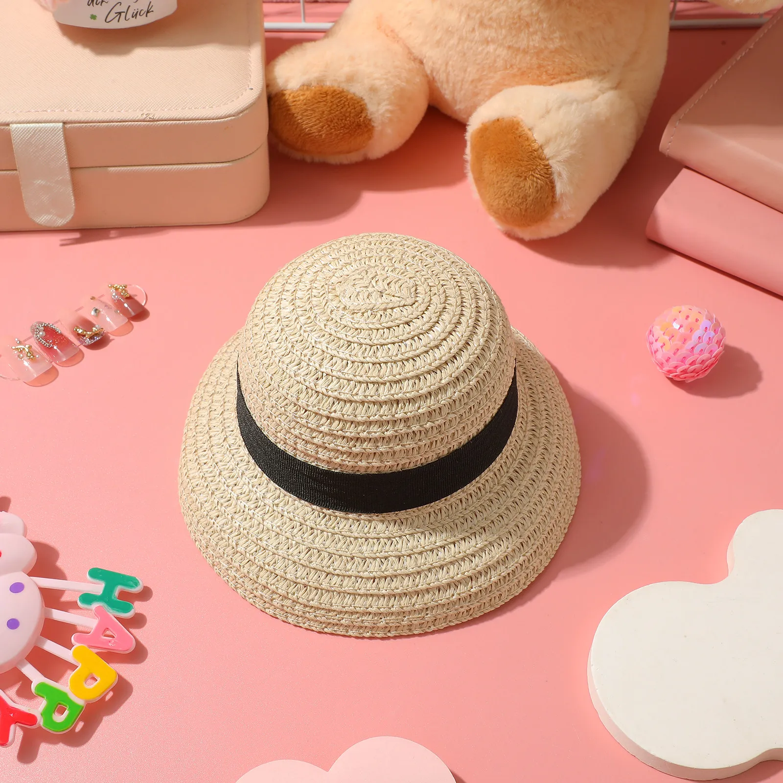 

1Pcs Mini Straw Hat Hand-Knitted Natural Straw Accessories for Miniatures Craft Decoration Dollhouse Hats Hand-Knitted Hat