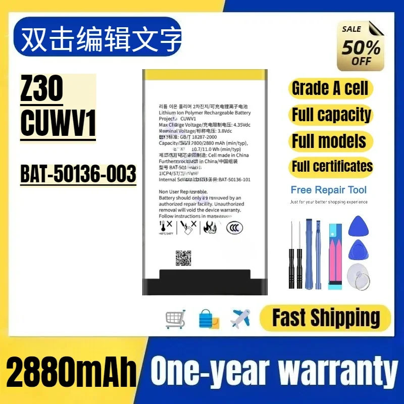BAT-50136-003 for BlackBerry Z30/CUWV1 Mobile Phone Battery High Quality High Capacity Battery Replacement Bateria with Tools