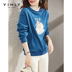 VIMLY Women's Casual Fleece Pullovers Sweatshirt Winter Fashion Simple Fun Embroidery Long Sleeve Tops Female Commuter Clothing