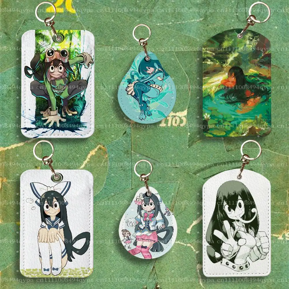 Tsuyu Froppy Hero Academia MHA Leather 2 Sided ID Card Holder with Keychain Executive Protection For Bank Credit Subway Bus Case