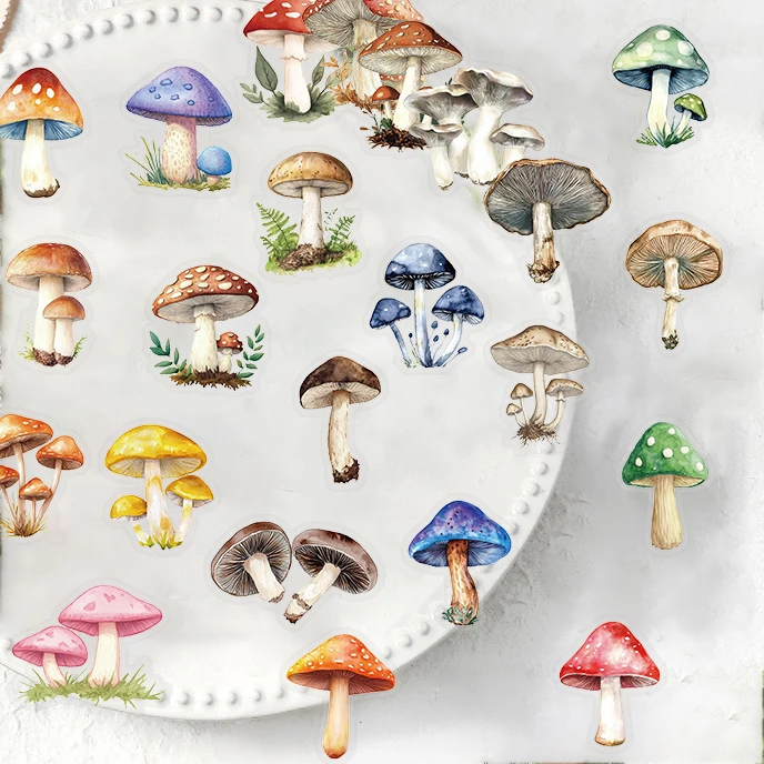 50pcs Mushroom Stickers Cartoon Pattern Waterproof PET Decals Scrapbooking Phone Luggage Skateboard Graffiti Decals