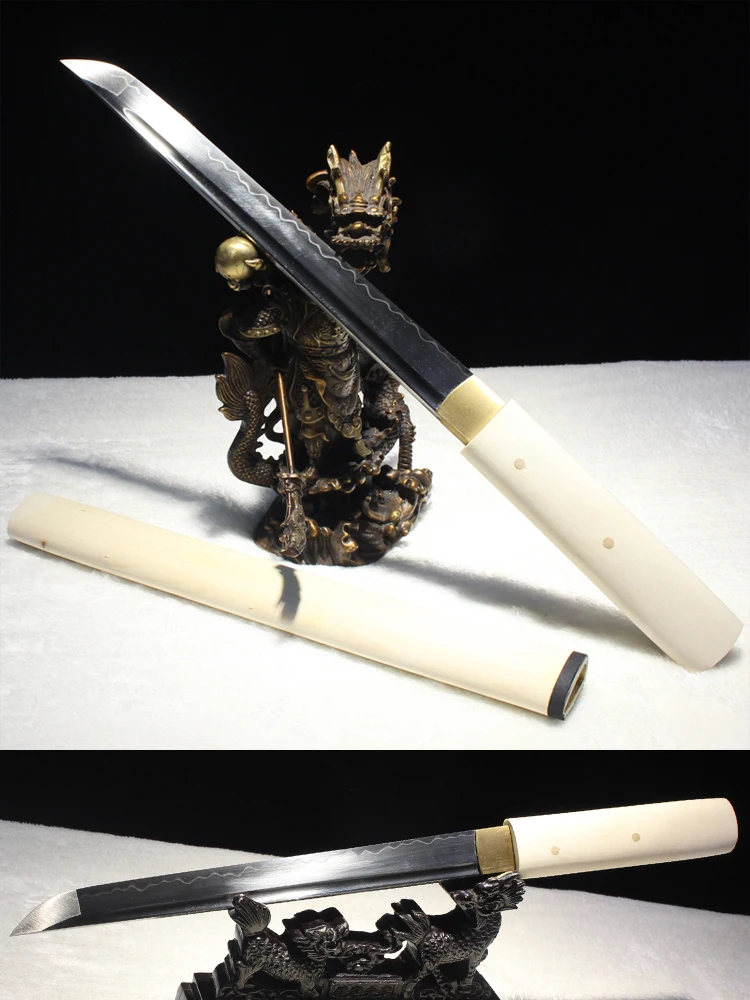 Chinese Tanto Shirasaya Swords T10 Steel Clay Tempered Real Hamon Blade Handmade Full Tang Ready Battle Catana