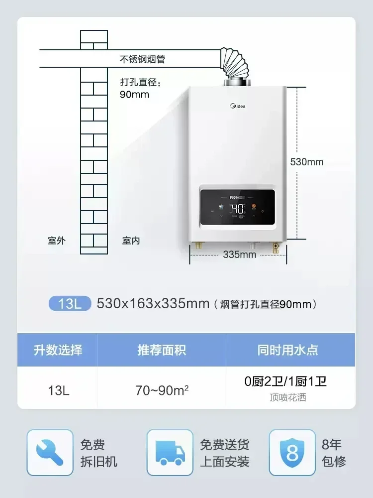 Balanced gas water heater for household. Natural gas bath. Instant & electric. Constant temperature. Safe & efficient.