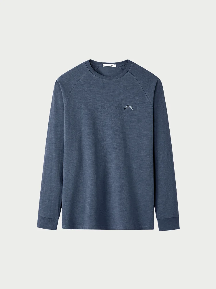 Pure Cotton Long Sleeve T-Shirt round Neck Embroidery Men's Warm Top HLA Home Fashion Knitted Cloth Standard Fit Youthwear