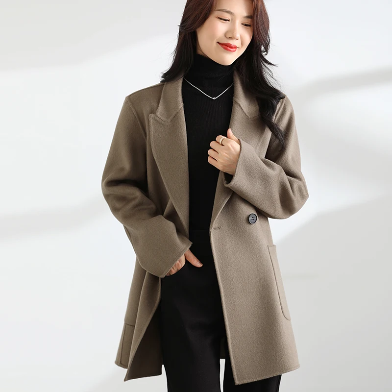 Autumn And Winter New Temperament Double-Sided Cashmere Coat Women\'s Short Pocket 100% Pure Wool Coat