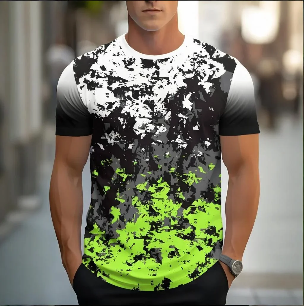 تي شيرت رجالي بتصميم تجريدي هندسي - تي شيرتات قطنية عالية الجودة بأكمام قصيرة بأنماط فنية معاصرة #5