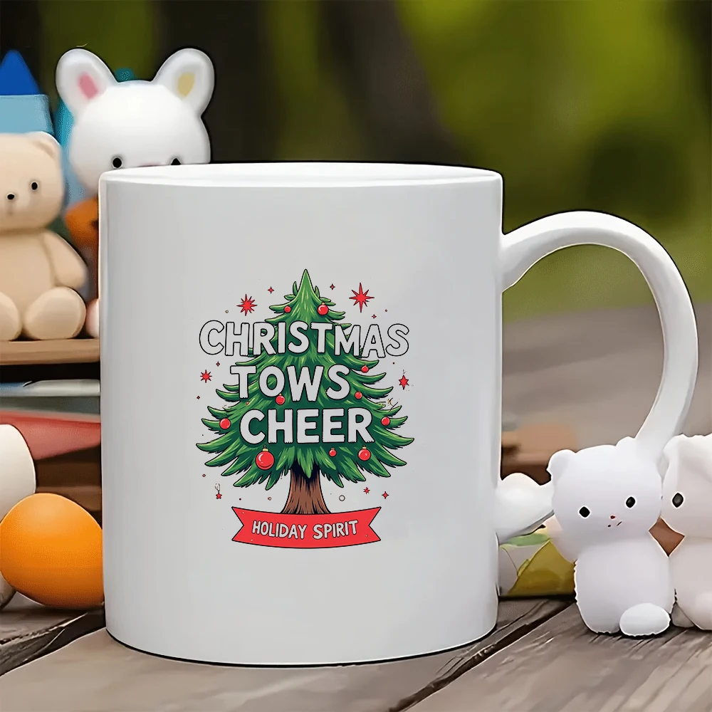 

11oz Mug + Cartoon Christmas Tree Sticker + Christmas Gift - Kids Water Cup Family Office Coffee Cup Couples Cup Creative Gift