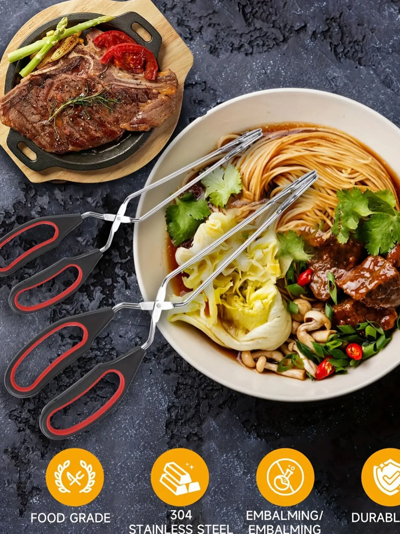 1/3pc Pince à barbecue multifonctionnelle à long manche pour charbon de bois, pince alimentaire, pince à pain, pince de cuisson en métal pour barbecue