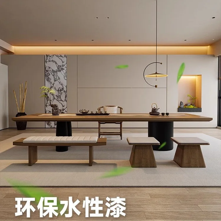 Solid wood tea table and chair combination simple modern living room home log large board tea table office kung fu solid