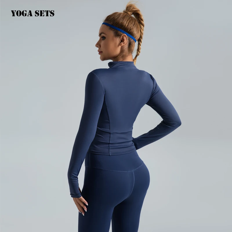 2Pcs Yoga Set Sportswear Workout Clothes Athletic Wear Seamless Gym Legging Fitness Zipper Crop Top Long Sleeve Sports Suits