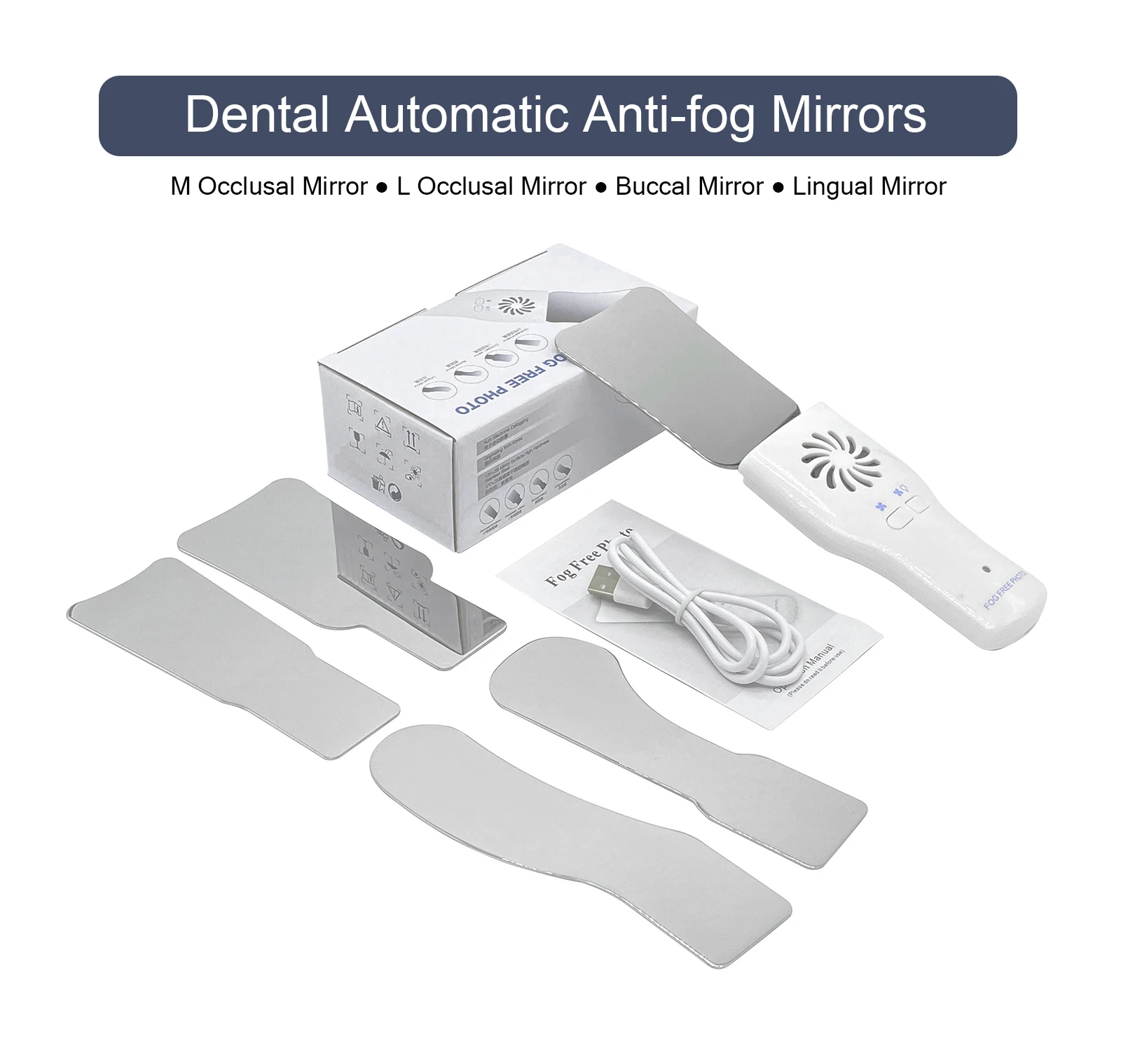 Dental Automatic Anti-fog Mirror for Oral Photography Reflector Defog Mirror Orthodontic Buccal Occlusal Lingual Dental Supplies