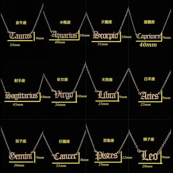 European and American fashion jewelry stainless steel twelve constellations pendant necklace women's ins collarbone chain Europe