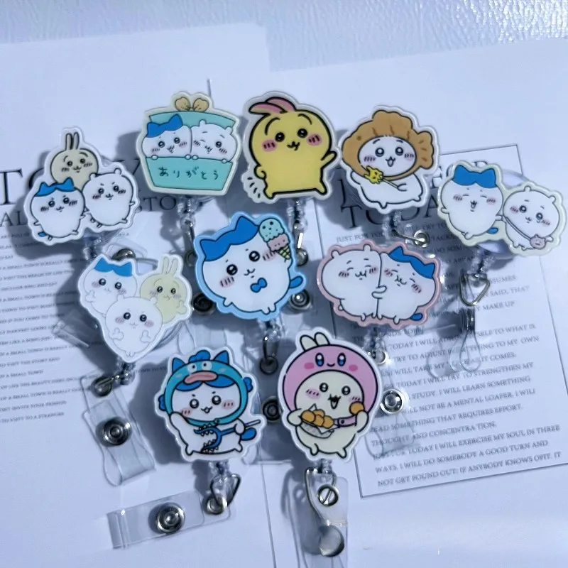 New Creative Hachiware Usagi Cartoon Pattern Retractable Acrylic Badge Reel with Lanyard for Nurse Work ID Card