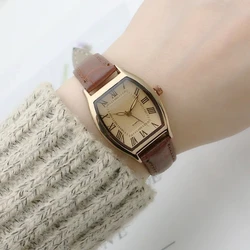 Watch for Women Small Ladies Wristwatches Brown Retro Vintage Leather Bracelet Watch Black Quartz Wristwatches Minimalist