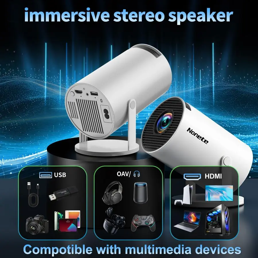 Upgraded Mini Projector Support 4K 1080P FHD Auto Keystone 270 Rotatable with WiFi 6 and Bluetooth 5.2 Projector Portable Compat