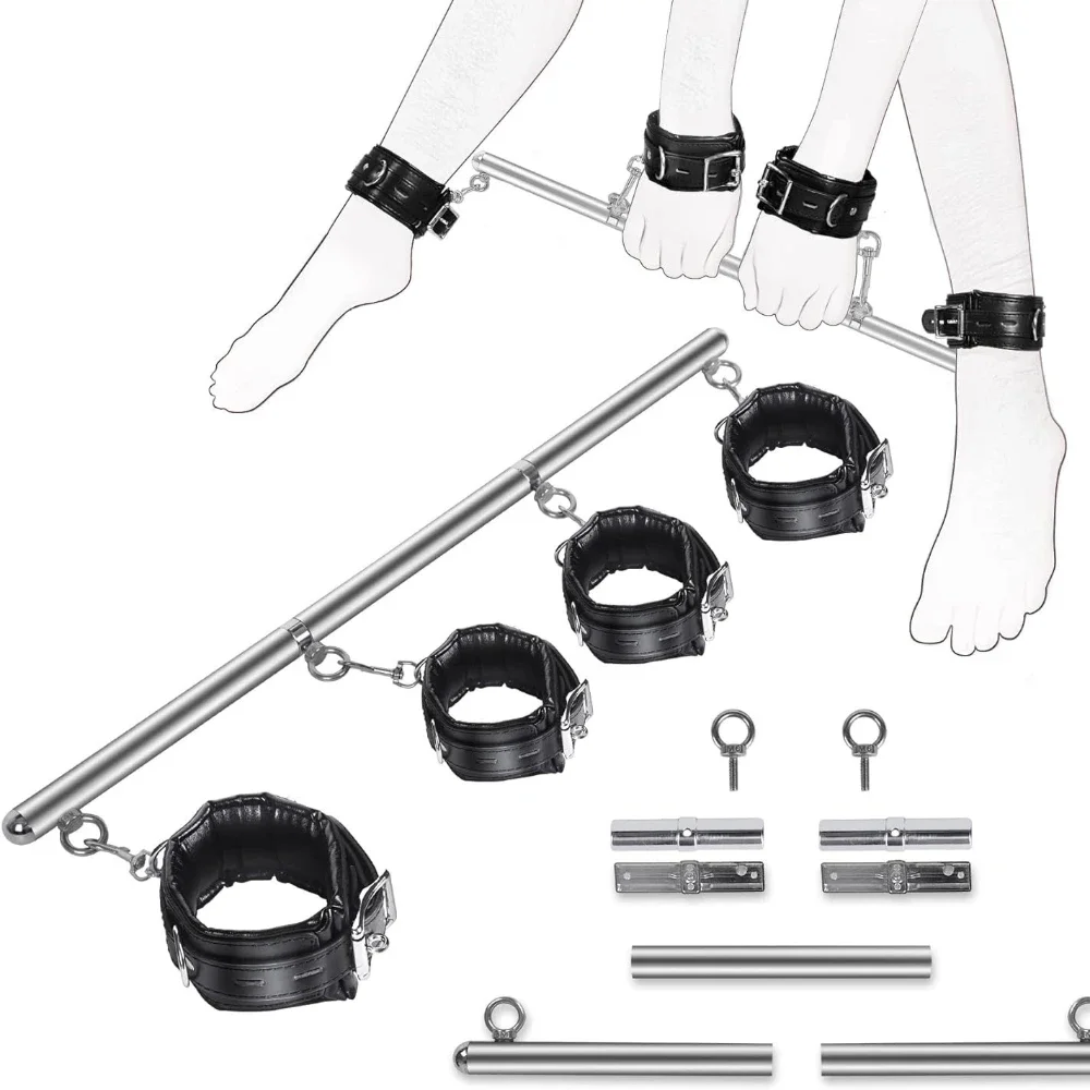 BDSM Bondage Kit Stainless Steel Extendable Spreader Bar Slave Handcuffs Ankle Cuffs Fetish Restraints Set Sex Toys for Couples