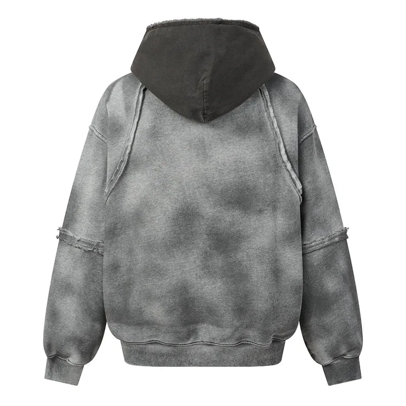 Color Block Patchwork Vintage Jackets Coats Harakuju Streetwear Pullover Hoodies For Male Oversized