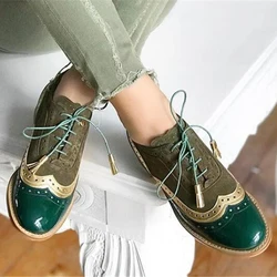 Scarpe stringate Casual Vintage stringate per donna calzature appartamenti da donna scarpe Oxford scarpe Oxford piatte in morbida pelle Pu scarpe brogue da donna