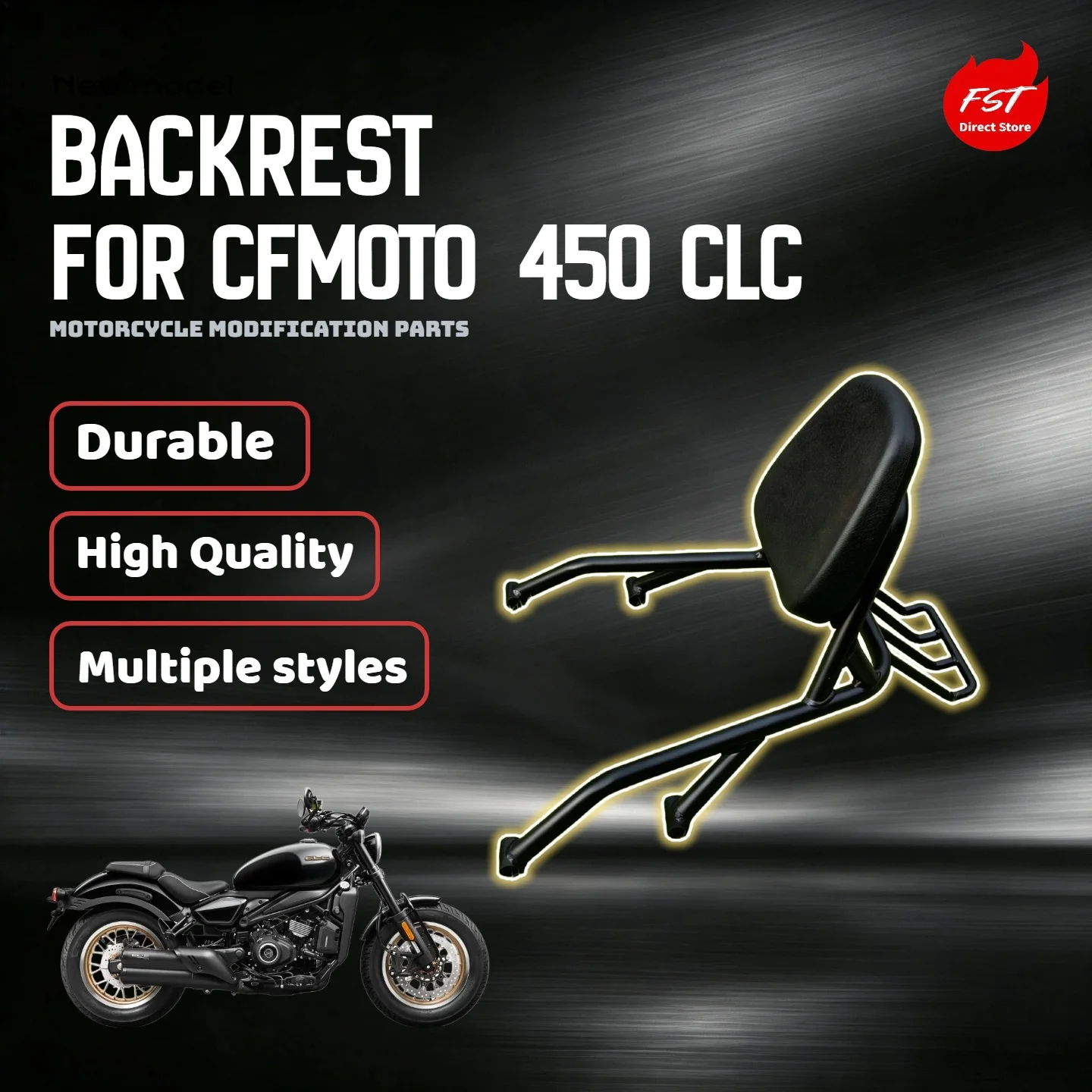 For CFMOTO 450CLC rear backrest with luggage rack, practical motorcycle retrofit accessory