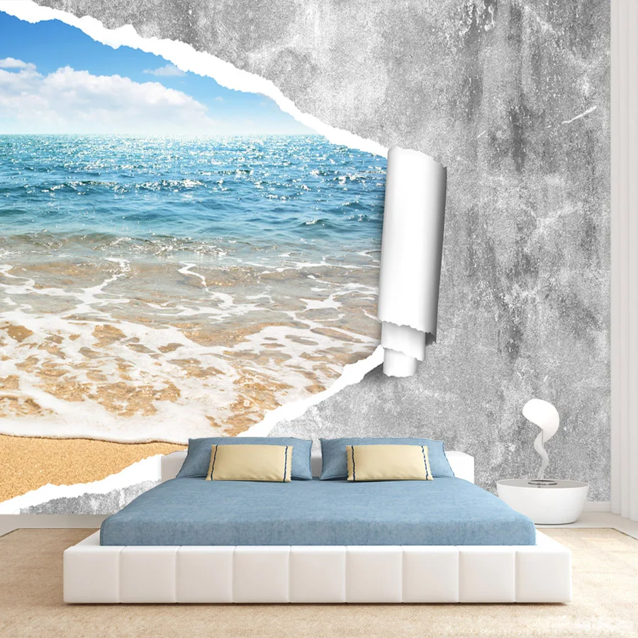 17+ Cracked Concrete Sea Wave Walls Paper Home Decor Nature Mural,Self Adhesive Optional,TV Wallpaper for Living Room Renovation