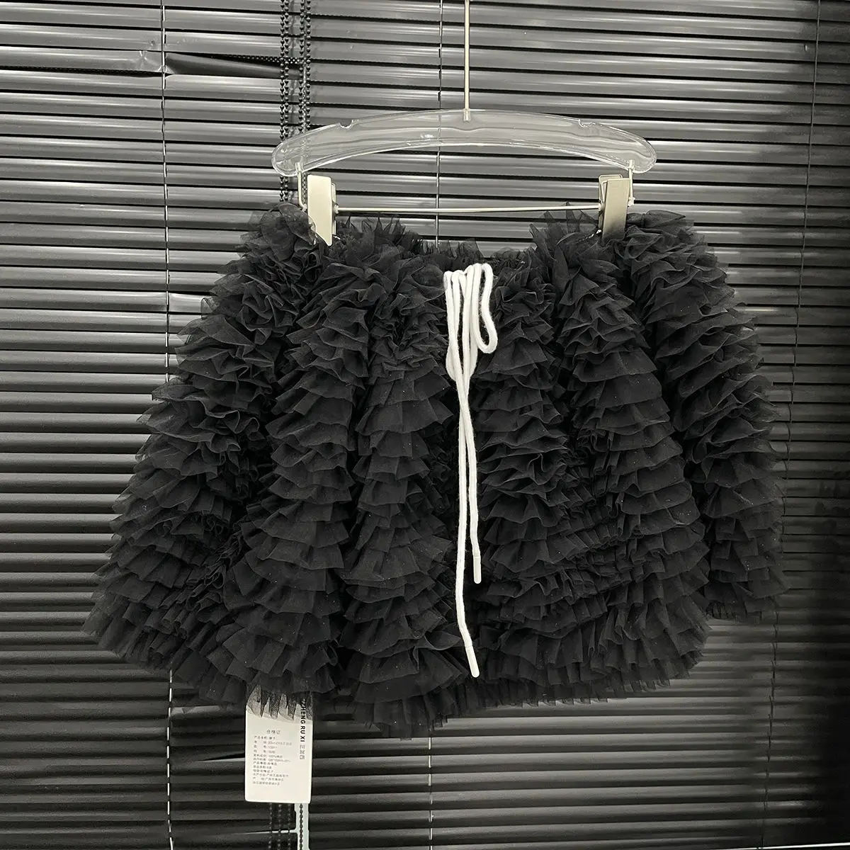 Original Design Spring Summer All-match Drawstring Female Puffy Skirt Solid Color Elegant Mesh Ruffles A-line Lady Fairy Skirts