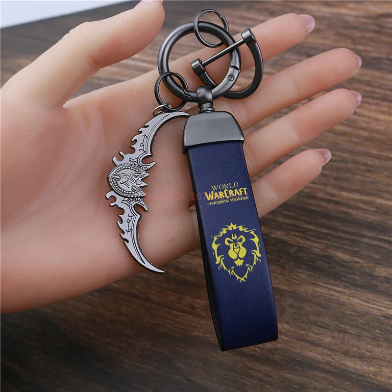 In Stock World Of Warcraft Horde Pendant Alliance Metal Pendant Leather Keychain Bag Jewelry Male Gift 