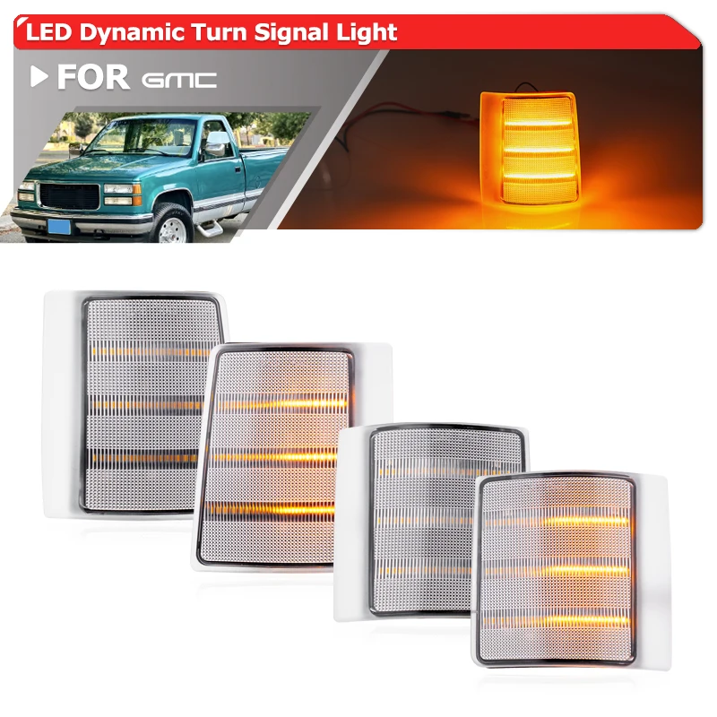 

LED Front Corner Reflector Lights Sequential Turn Signals For 1994-1999 GMC Sububan C1500 C2500 C3500 K1500 K2500 K3500 Yukon