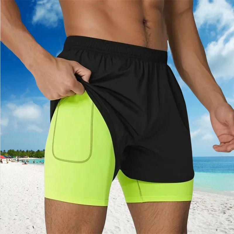 

Gym Men's Running Shorts Quick-drying Fitness Jogging Double Layer Shorts Men Sport Workout Training Bodybuilding Short Pants