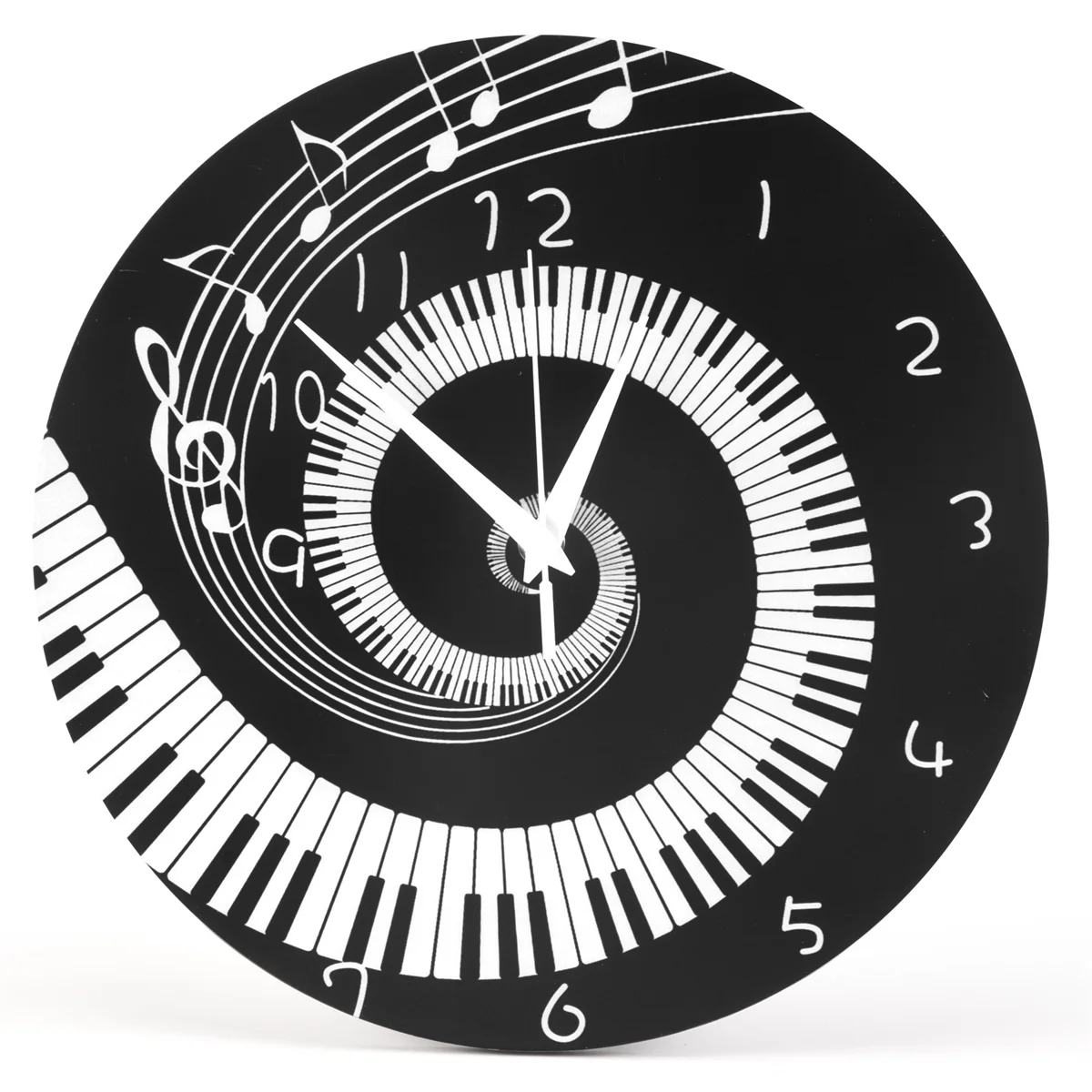 Elegant Piano Key Clock Music Notes Wave Round Modern Wall Clock Without Battery Black + White Acrylic