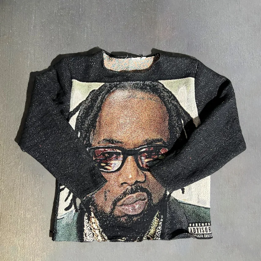 Rapper Pusha T Retrato Terry Moletons masculinos, camisetas retrô americanas de manga comprida, tops casuais de tamanho grande com gola redonda