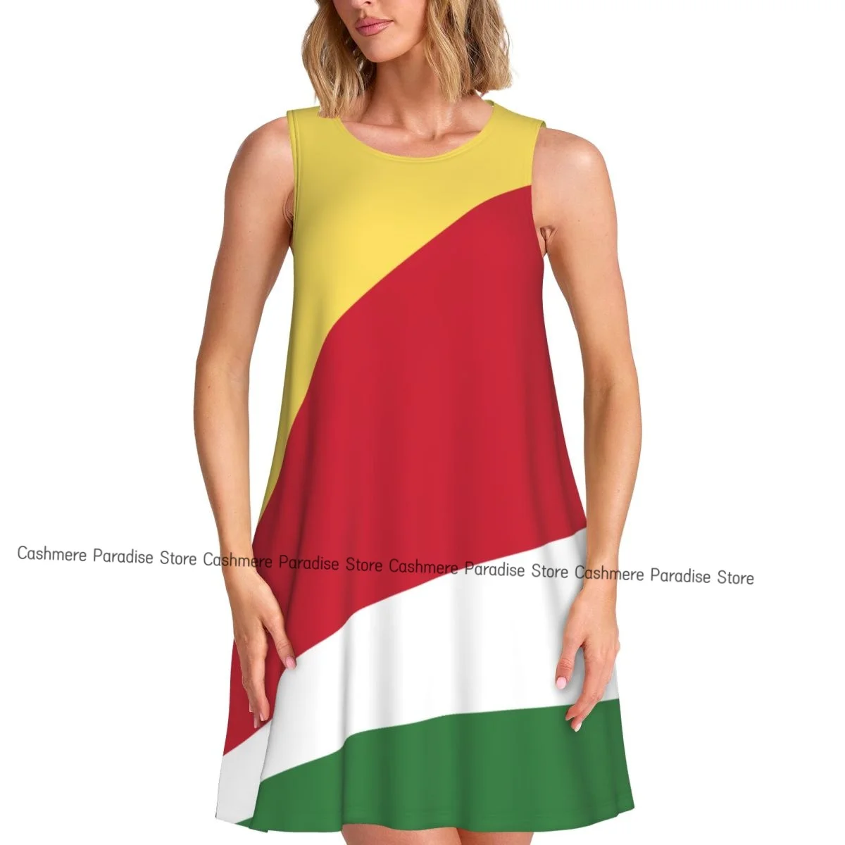 Damen Kleid Seychellen Flagge Sommer Casual T-Shirt Kleider Strand Cover Up Tank Kleid
