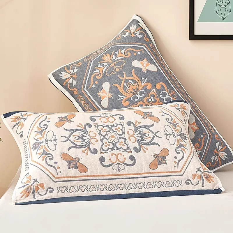 

4-Layer Cotton Muslin Pillowcase Pair Anti-Slip Sweat-Absorbent Premium Household Bedding Durable Soft Towel for Adults