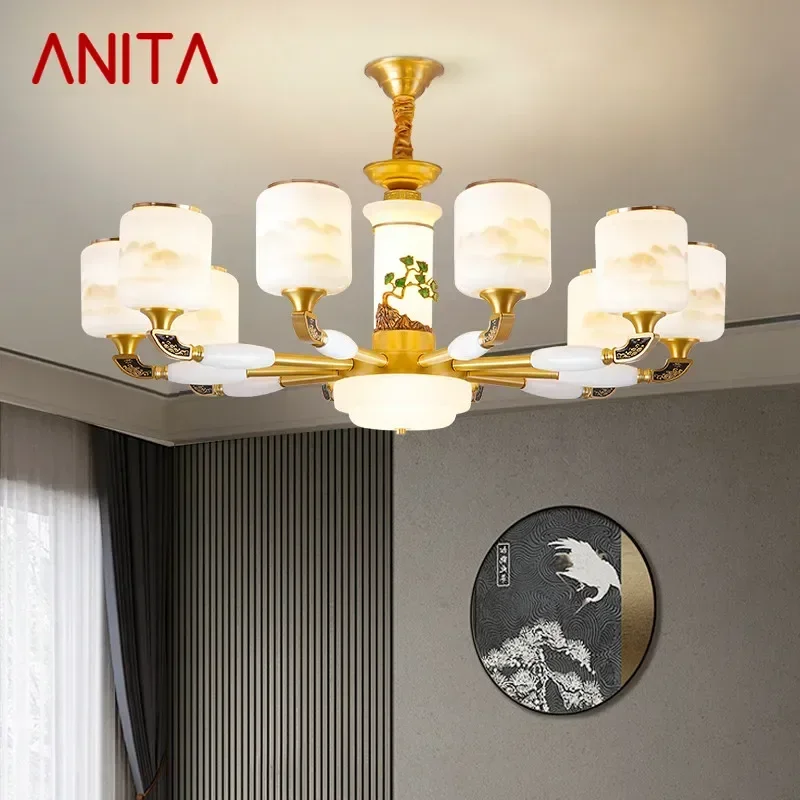 ANITA Contemporary Luxury Brass Pendent Lamp  Chinese style Living Room Dining Room Bedroom Villa Hotel Sample Room Chandelier