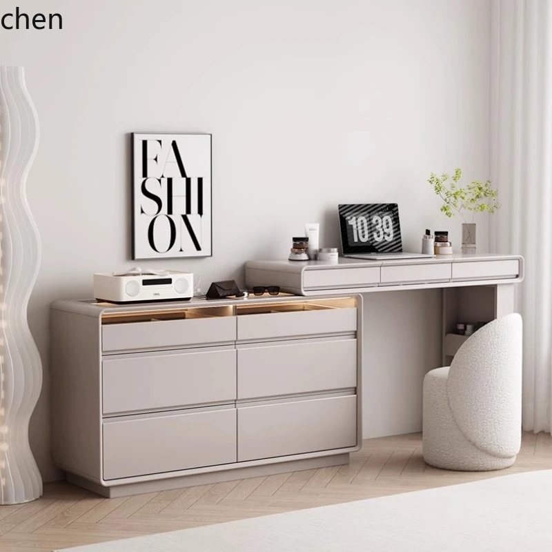solid wood cream wind flip cover vanity table, chest cabinet integrated retractable end of bed dressing desk
