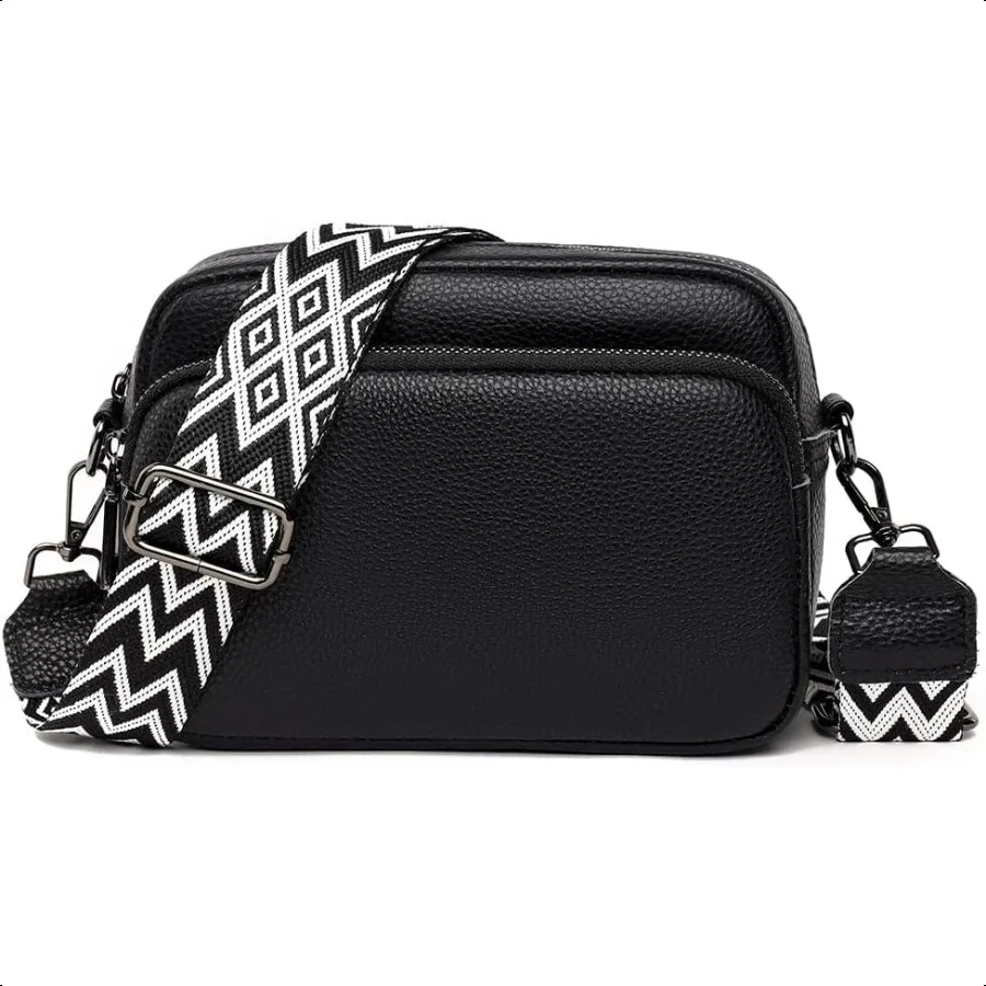 

Crossbody Bag for Women Genuine Leather Wide Strap Shoulder Bag Purse Trendy Design Camera Crossbody Purse Top Zip
