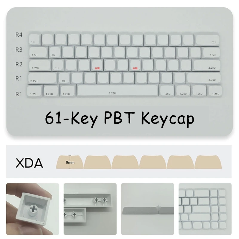 61Pcs White Blank Keycap XDA PBT Key Cover for Mechanical Keyboards