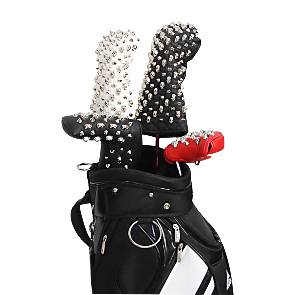 1 conjunto crânio rebites golfe headcover driver fairway híbrido putter couro do plutônio fecho magnético cabeça de golfe cobre dropshipping