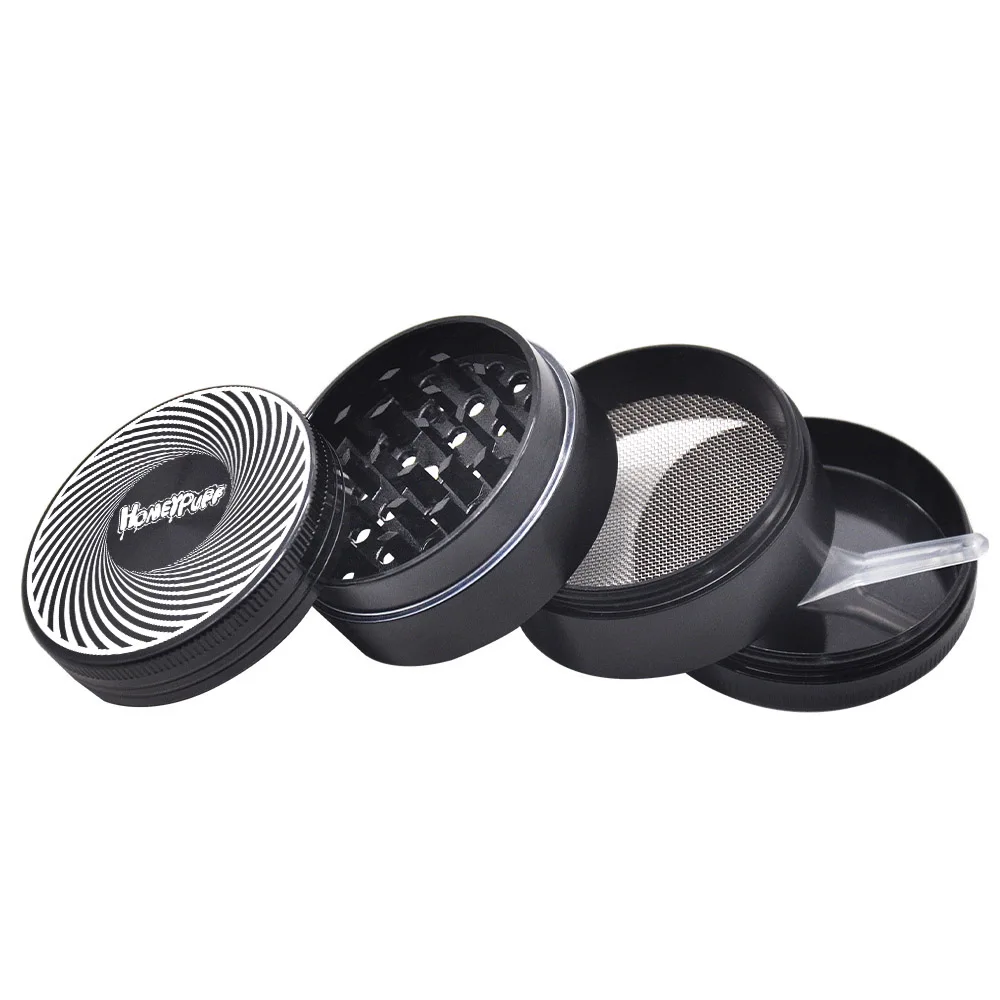 HONEYPUFF  4 Layers 50MM Grinder Black Color Zinc Alloy Metal Crusher