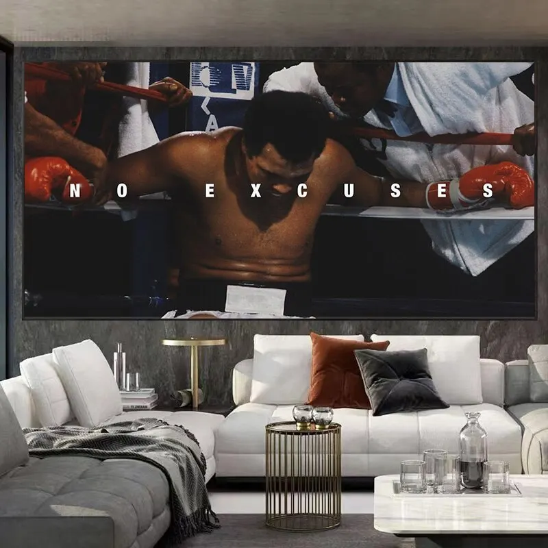 Muhammad Ali Motivational Quote Canvas Poster  HD Boxing Wall Art No Excuses Gym Decor Home Fitness Inspiration