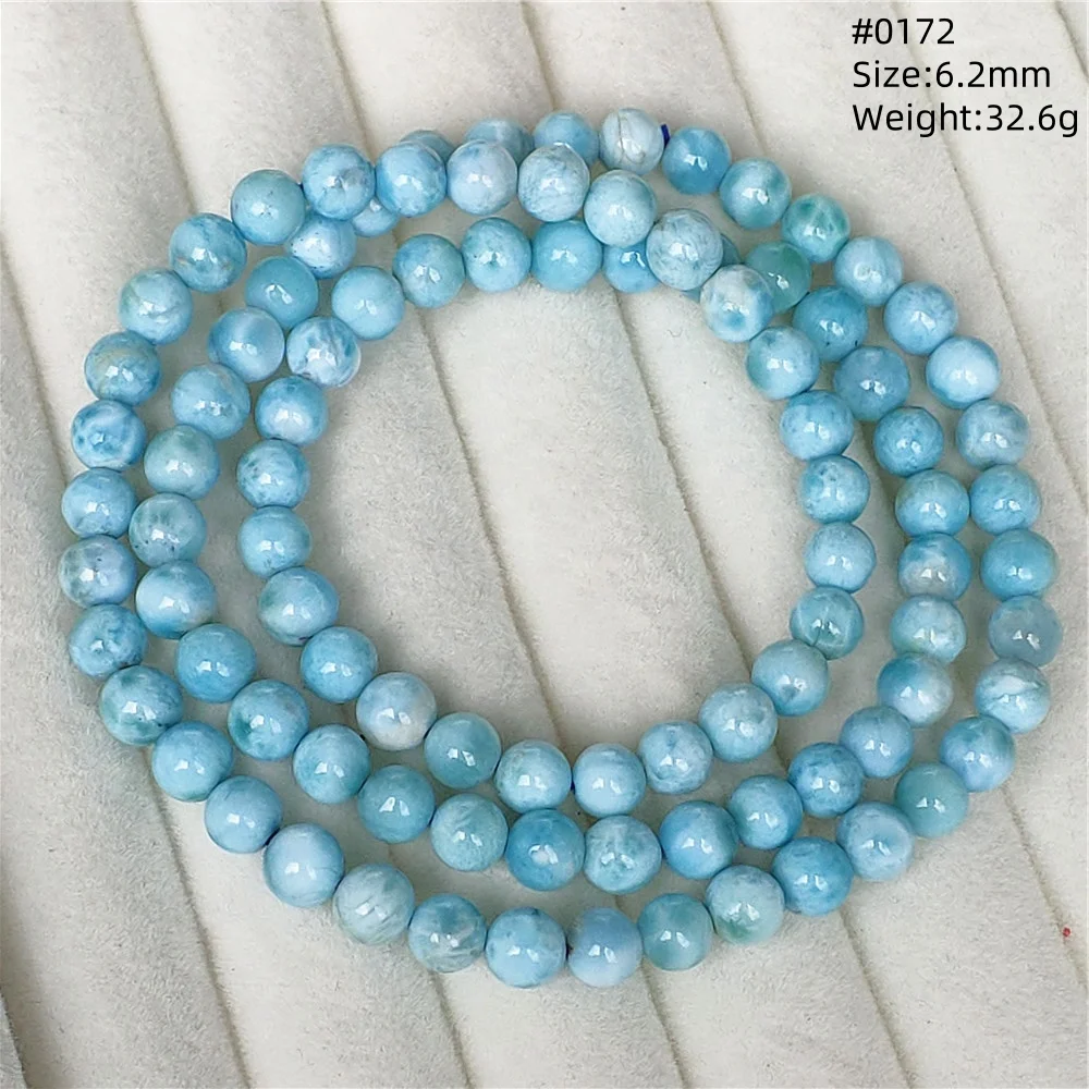 

Natural Blue Larimar Beads Bracelet Jewelry 6mm Blue Larimar 3 Laps Pattern Women Men AAAAAAA