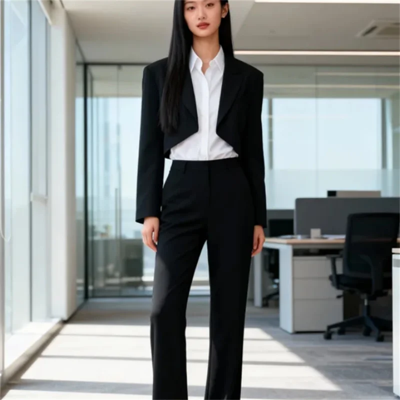 

High-Street Elegant Casual Women's Padded Shoulder Pleated Short Blazer 2025 Autumn/Winter New Collection