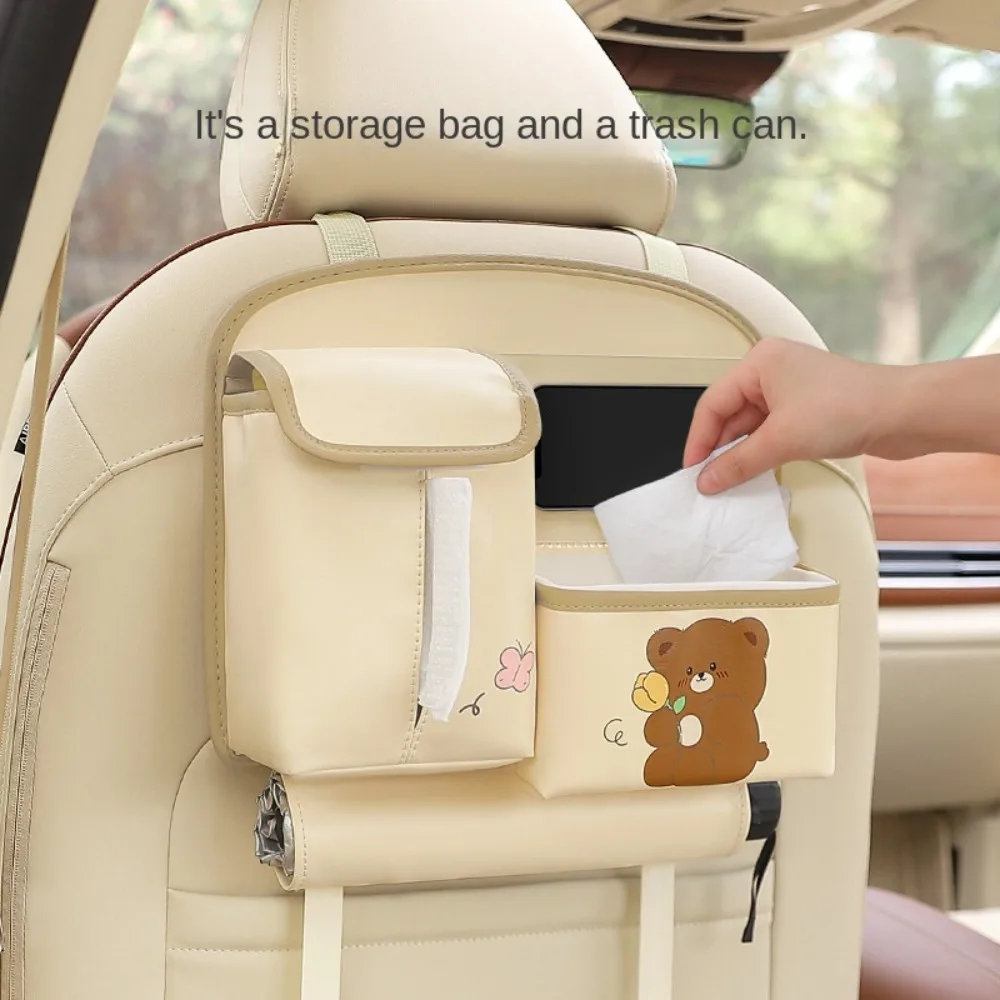

Multifunctional Car Back Seat Organizer PU Leather Waterproof Seat Back Hanging Storage Bag Multi-pocket Cars Seat Tissue Box