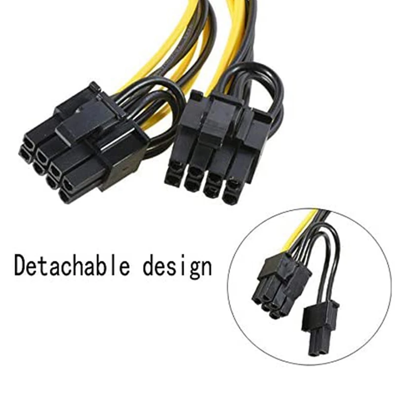 Cabo de alimentação adaptador pcie de 6 pinos para duplo 8 (6 + 2) pinos, cabo de extensão divisor gpu vga y para placa de vídeo gráfica