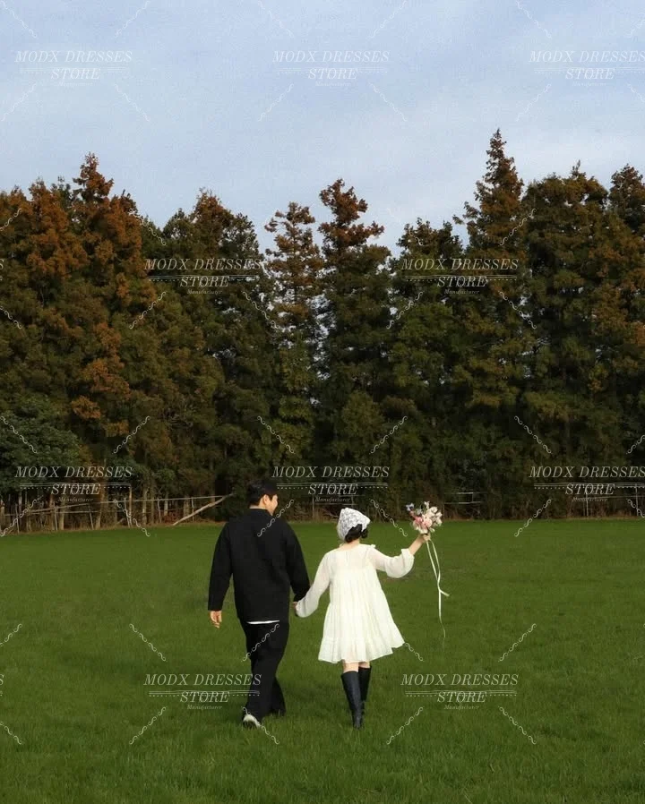 MODX Simple ivoire Mini robe de mariée coréenne Organza manches longues robe de mariée robes Novias Boda femmes personnalisé