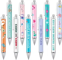 10 pcs Nurse Pens Ballpoint Set Retractable Cute Gifts Personalized Ball Point Pen Funny Appreciation Sets Nursing Black Ink for